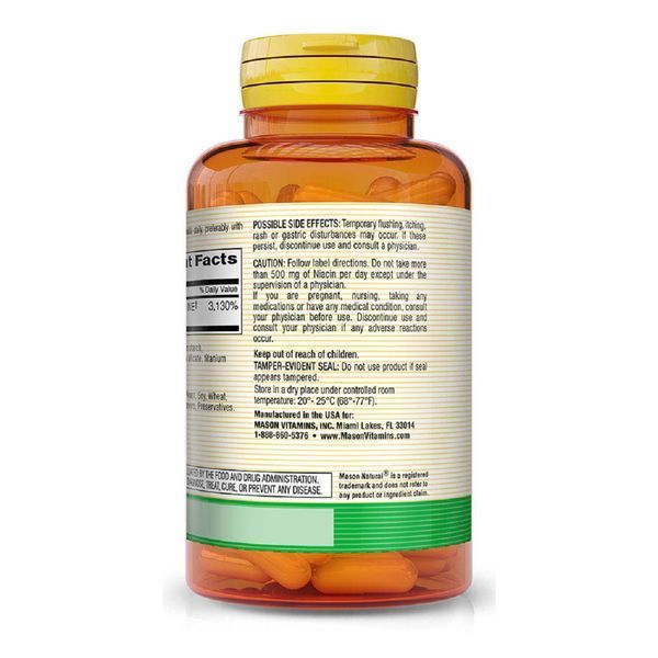 Ніацин 500мг пролонгованої дії, B3, Niacin Extended Release, Mason Natural, 60 капсул