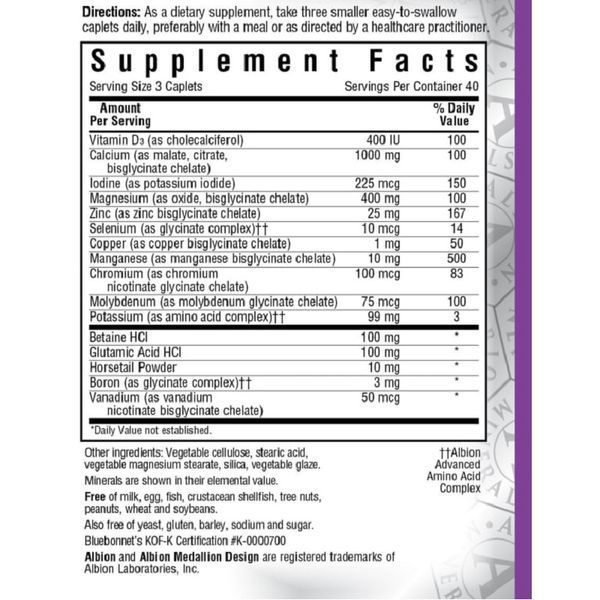 Взаємодіючі мультимінерали без Залiза, Albion, Bluebonnet Nutrition, 120 капсул