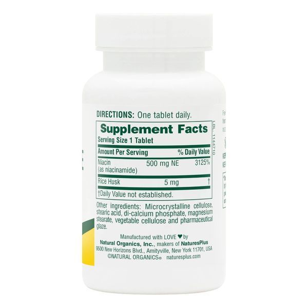 Нiацинамiд (В3), Niacinamide, 500 мг, Natures Plus, 90 таблеток
