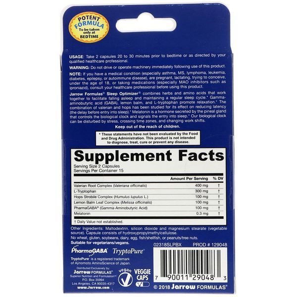 Комплекс для Гарного Сну, Sleep Optimizer, Jarrow Formulas, 30 капсул