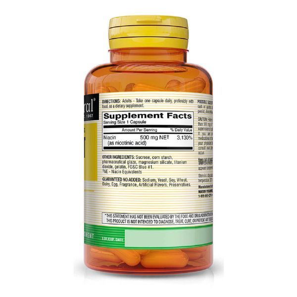 Ніацин 500мг пролонгованої дії, B3, Niacin Extended Release, Mason Natural, 60 капсул