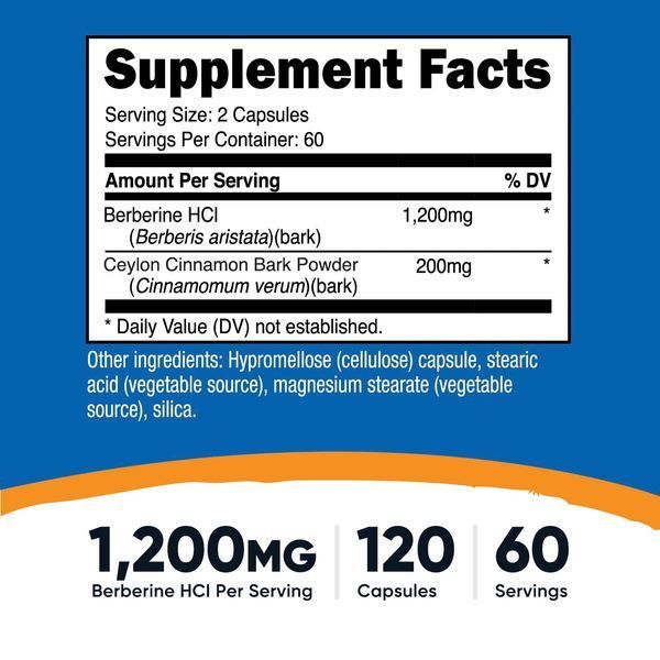 Берберин гідрохлорид із цейлонською корицею, 1200 мг, Berberine HCl With Ceylon Cinnamon, Nutricost, 120 капсул