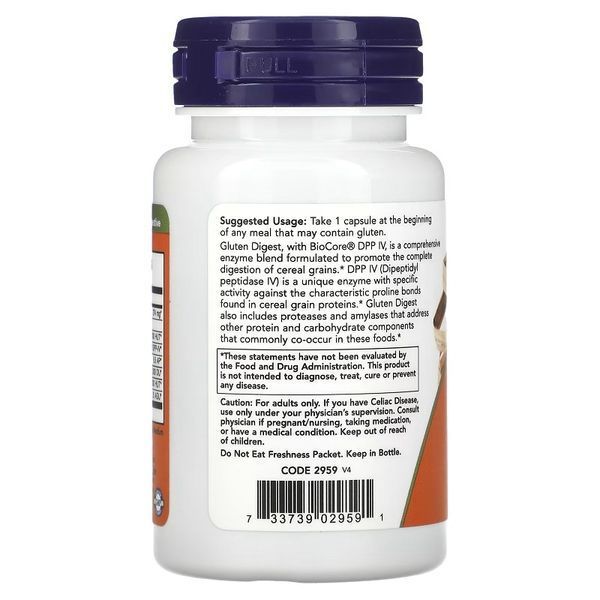 Ферменти для травлення глютена, Gluten Digest, Now Foods, 60 вегетаріанських капсул