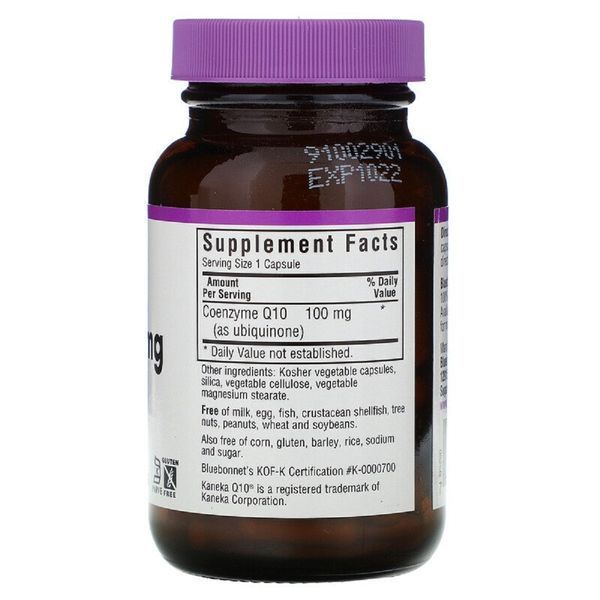 Коензим Q10 100мг, CoQ10, Bluebonnet Nutrition, 90 вегетаріанських капсул
