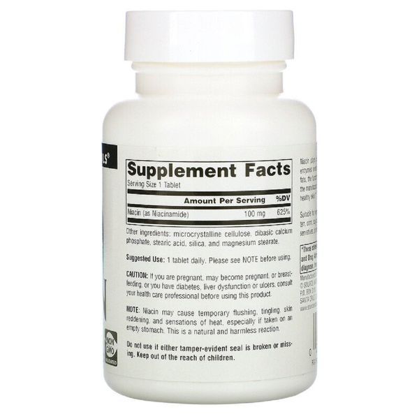 Ніацин, Вітамін В3, 100 мг, Niacin, Source Naturals, 100 таблеток