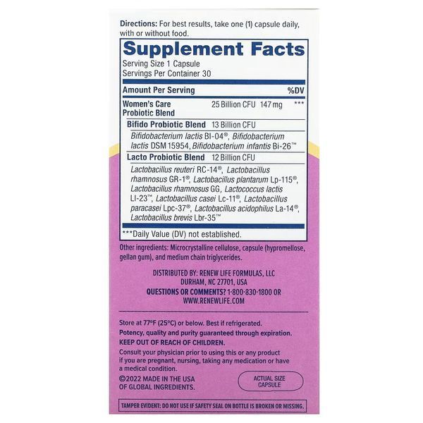 Пробиотик для женщин, 25 млрд КОЕ, Ultimate Flora, Women's Care Probiotic, Renew Life, 30 вегетарианских капсул