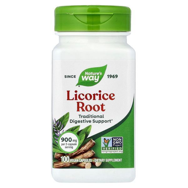 Корень Лакрицы (Солодки), 450 мг, Licorice Root, Nature's Way, 100 гелевых капсул