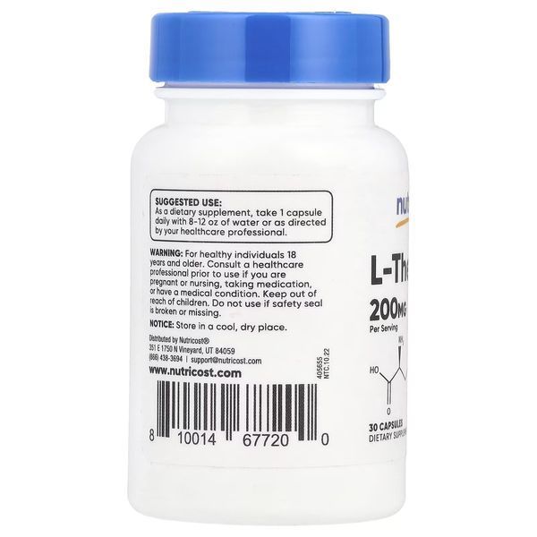 L-теанін, 200 мг, L-Theanine, Nutricost, 30 капсул