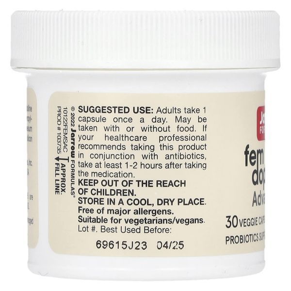 Пробиотики для женщин, 10 млрд КОЕ, Vegan Fem Dophilus, Advanced, 10 Billion CFU, Jarrow Formulas, 30 вегетерианских капсул