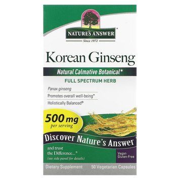 Корейский женьшень, 500 мг, Korean Ginseng, Nature's Answer, 50 вегетарианских капсул