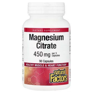 Магній цитрат, 450 мг, Magnesium Citrate, Natural Factors, 90 капсул