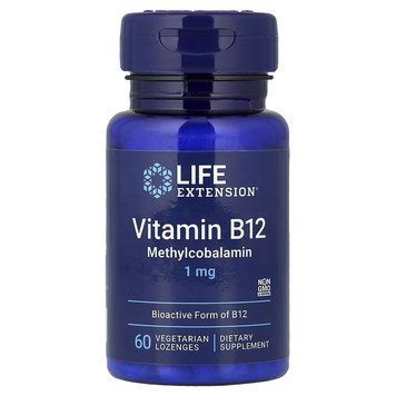 Витамин B12, Метилкобаламин, 1 мг, вкус ванили, Vitamin B12, Methylcobalamin, Life Extension, 60 вегетарианских леденцов