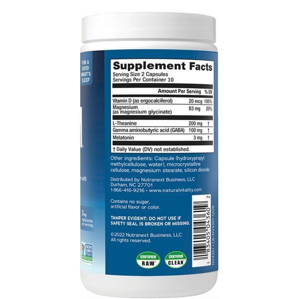 Спокійний сон з гліцинатом магнію та бергамотом, CALM, Sleep Magnesium Glycinate, Natural Vitality, 60 вегетаріанських капсул