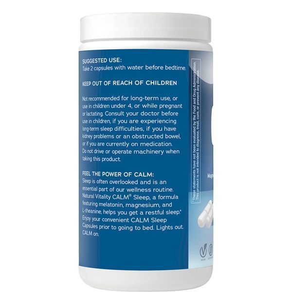 Спокійний сон з гліцинатом магнію та бергамотом, CALM, Sleep Magnesium Glycinate, Natural Vitality, 60 вегетаріанських капсул