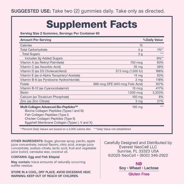 Мультивітаміни для жінок з колагеном, Womens Multivitamin, Multi Collagen Advanced Bio-Peptides, Neocell, 120 жувальних цукерок