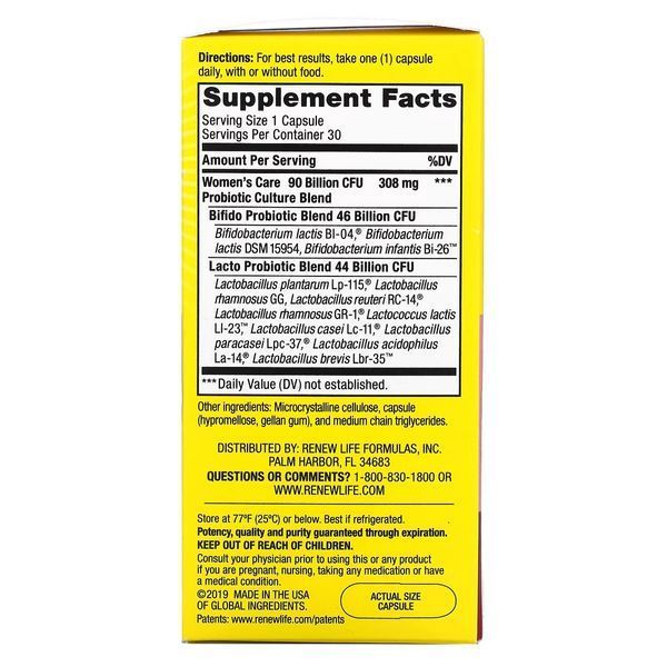 Пробиотик для женщин, 90 млрд КОЕ, Ultimate Flora, Women's Care Probiotic, Renew Life, 30 вегетарианских капсул