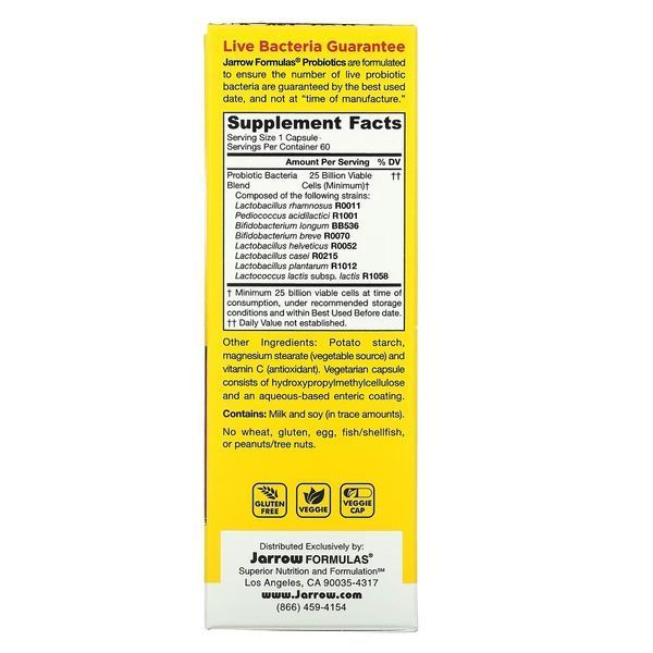 Пробіотики, 25 млрд КУО, Jarro-Dophilus EPS, Jarrow Formulas, 60 вегетаріанських капсул