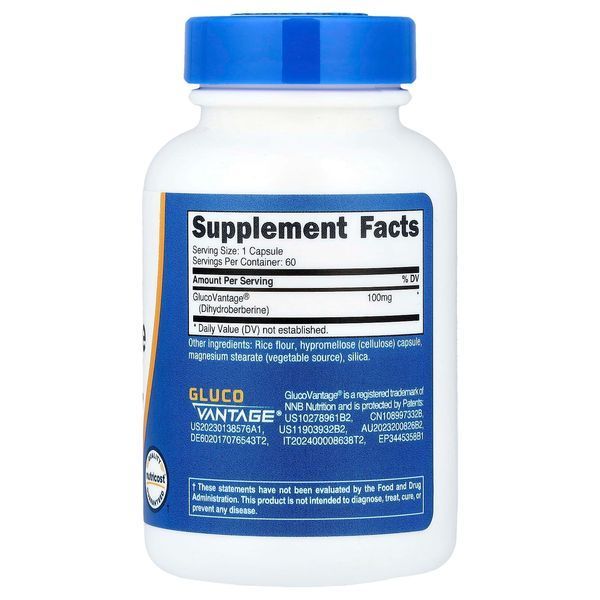 Дигідроберберин, 100 мг, Dihydroberberine, Nutricost, 60 капсул