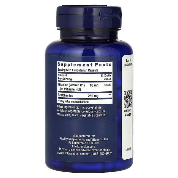 Мега Бенфотиамин, 250 мг, Mega Benfotiamine, Life Extension, 120 вегетарианских капсул