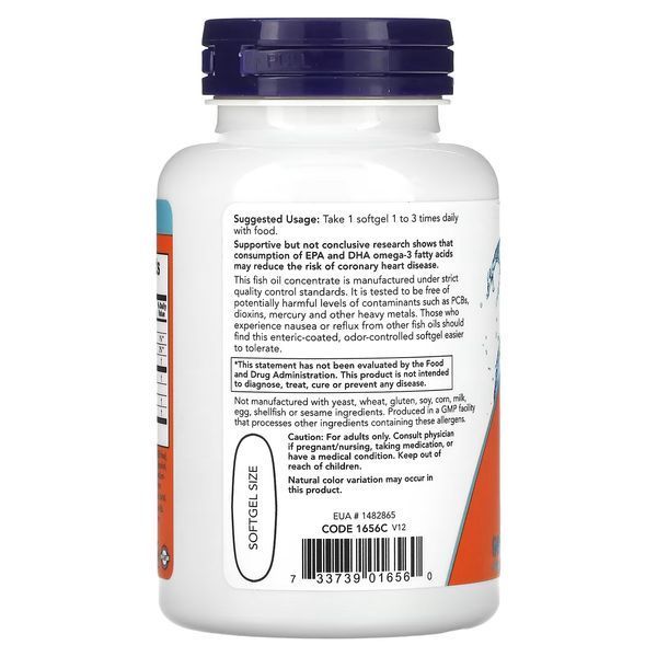 Омега-3, 1000 мг, 180 EPA - 120 DHA, Omega-3 Fish Oil, Now Foods, 90 гелевых капсул