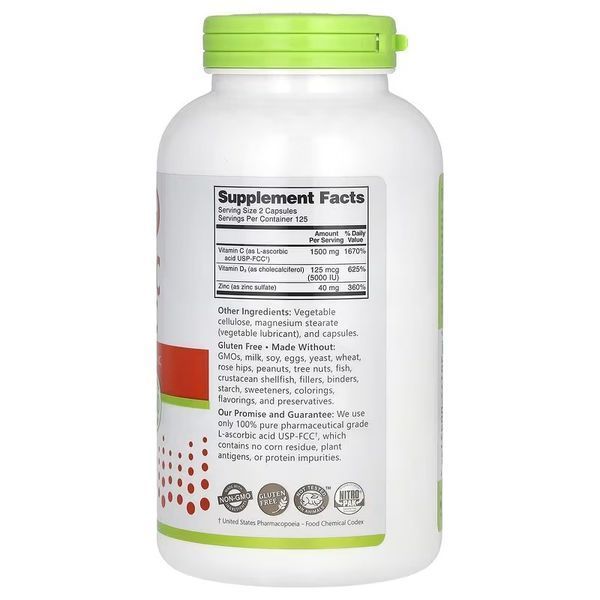 Витамин C, D3 и цинк, Immunity, Vitamin C, D3 & Zinc, NutriBiotic, 250 капсул