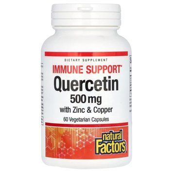 Кверцитин с цинком и медью, 500 мг, Quercetin with Zinc & Copper, Natural Factors, 60 вегетарианских капсул