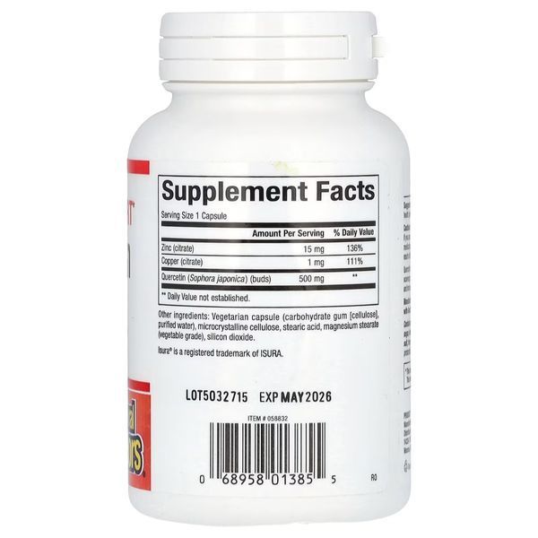 Кверцитин с цинком и медью, 500 мг, Quercetin with Zinc & Copper, Natural Factors, 60 вегетарианских капсул