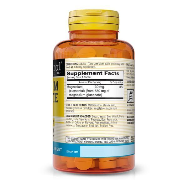 Глюконат магния 550 мг, Magnesium Gluconate, Mason Natural, 100 таблеток