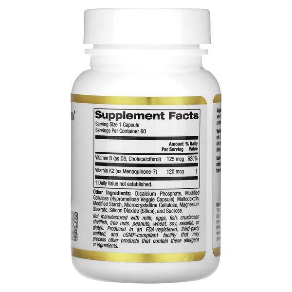 Вітамин D3+K2, Vitamin D3 + K2, California Gold Nutrition, 60 вегетаріанських капсул