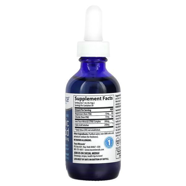 Фульвова Кислота Іонна, 250 мг, Ionic Fulvic Acid, Trace Minerals, 59 мл
