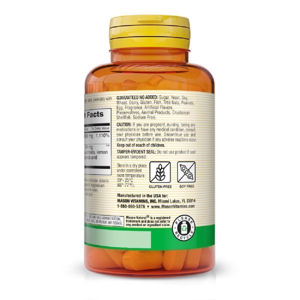 Вітамін C 1000мг, з шипшиною та біофлавоноїдами, Vitamin C Plus Rose Hips and Bioflavonoids Complex, Mason Natural, 60 таблеток
