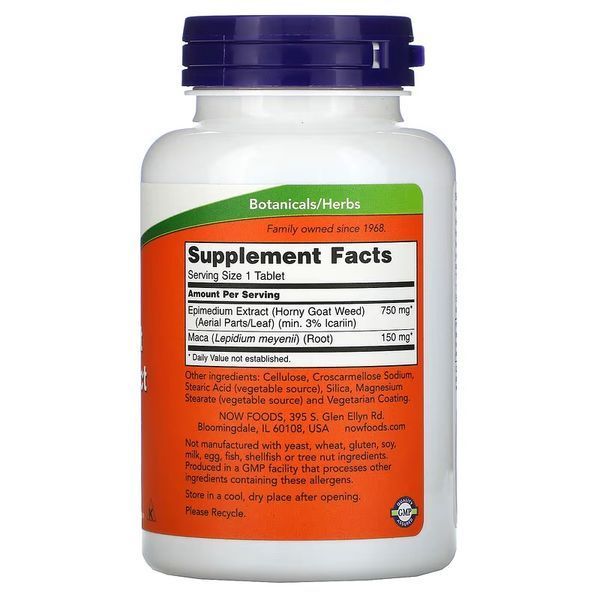 Горянка (епімедіум), 750 мг, Horny Goat Weed Extract, Now Foods, 90 таблеток