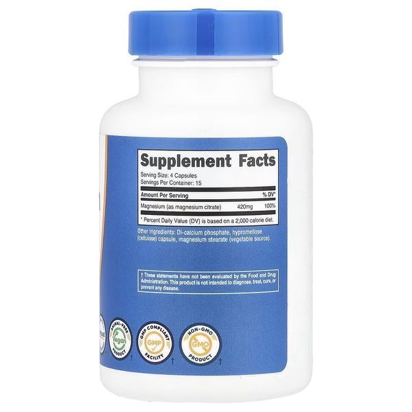 Магній цитрат, Magnesium Citrate, Nutricost, 60 капсул