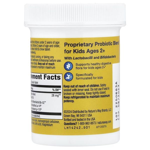 Пробіотики для дітей від 2 років, 3 млрд КУО, смак апельсину, Primadophilus Kids Probiotic, Nature's Way, 30 жувальних таблеток