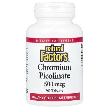 Хром Пиколинат, 500 мкг, Chromium Picolinate, Natural Factors, 90 таблеток