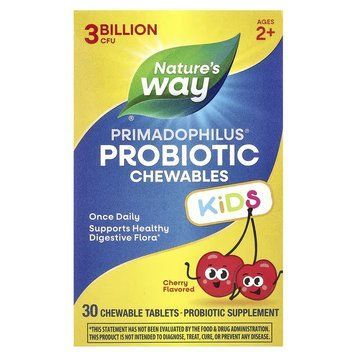 Пробіотики для дітей від 2 років, 3 млрд КУО, смак вишні, Primadophilus Kids Probiotic, Nature's Way, 30 жувальних таблеток