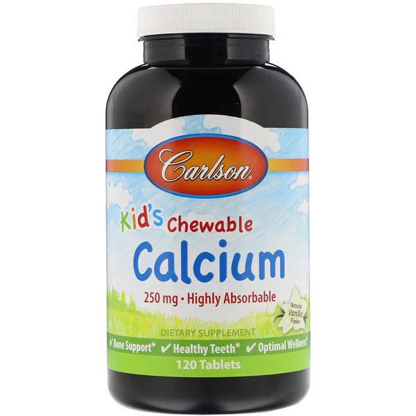 Жувальний Кальцій для Дітей, смак ванілі, Kid's Chewable Calcium, Carlson, 120 таблеток