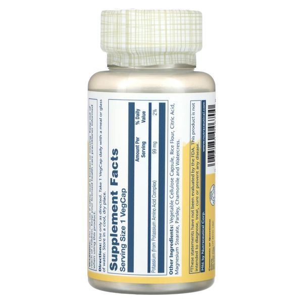 Калій, 99 мг, Potassium, Solaray, 100 вегетаріанських капсул