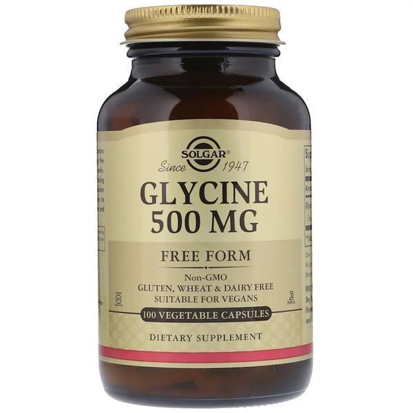 Глицин, Glycine, Solgar, 500 мг, 100 вегетарианских капсул