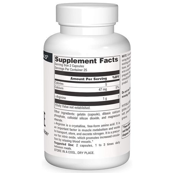 L-Аргінін 500мг, L-Arginine, Source Naturals, 50 капсул