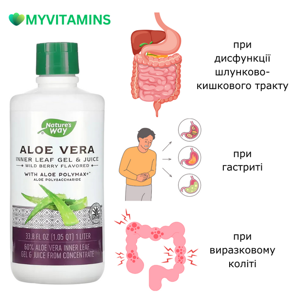 Алоэ вера, гель и сок, вкус лесной ягоды, Aloe Vera Leaf Gel & Juice, Wild Berry Flavor, Nature's Way, 1000 мл