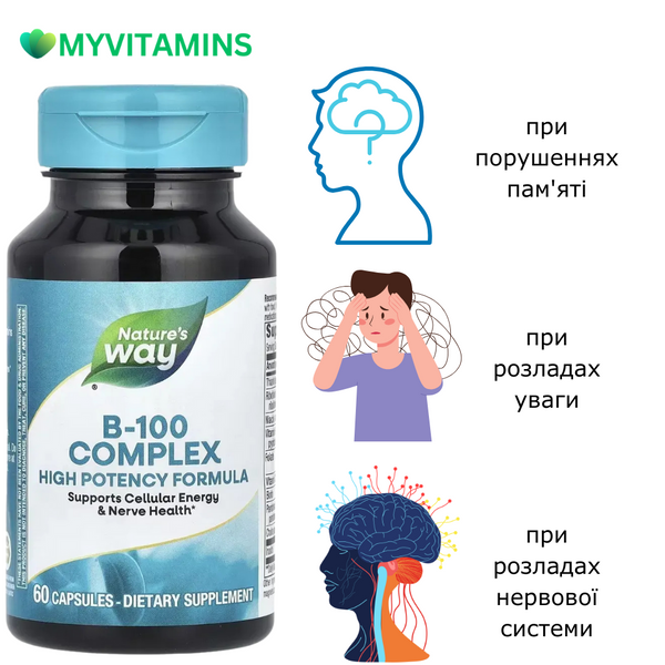 Комплекс вітамінів B, B-100 Complex, Nature's Way, 60 капсул