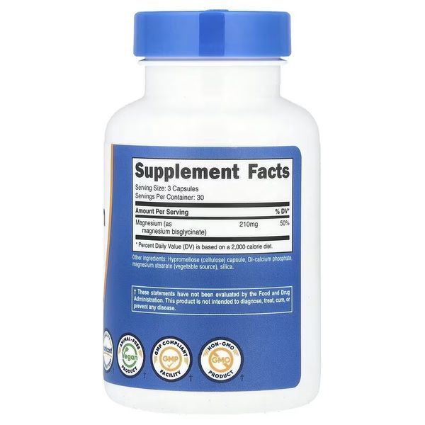 Магній гліцинат, Magnesium Glycinate, Nutricost, 90 капсул