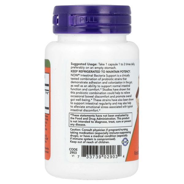 Поддержка бактерий кишечника, Intestinal Bacteria Support, Now Foods, 60 вегетарианских капсул