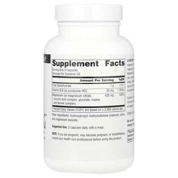 Ультра Магній та Вітамін B6, Ultra-Mag, Source Naturals, 90 веганських капсул