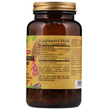 Екстракт листя Гінкго Білоба, Ginkgo Biloba Leaf Extract, Solgar, 60 гелевих капсул