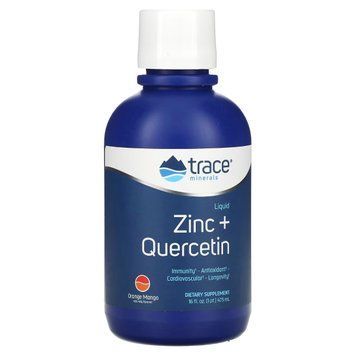 Цинк та кверцетин, смак апельсин та манго, Liquid Zinc + Quercetin, Trace Minerals, 473 мл