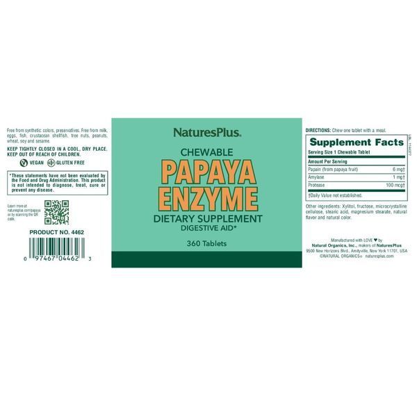 Ферменти Папайї, Chewable Papaya Enzyme Supplement, Natures Plus, 360 жувальних таблеток