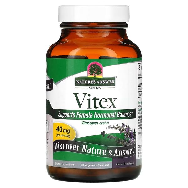 Вітекс, 40 мг, Vitex, Agnus-Castus Chaste Tree Berry, Nature's Answer, 90 вегетаріанських капсул