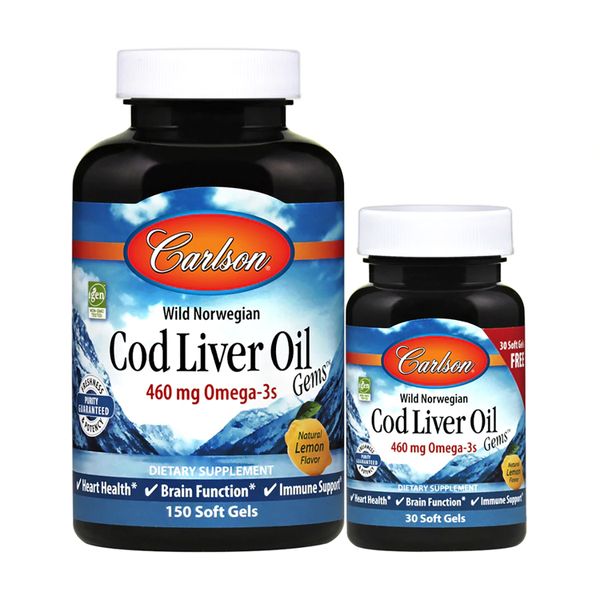 Жир з Печінки Тріски, Смак Лимону, Cod Liver Oil Lemon, Carlson, 150+30 желатинових капсул